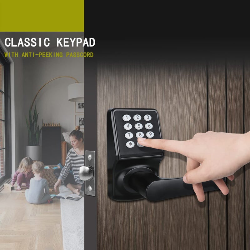 Cielsa Dawn Keypad Door Lock with Handle, Digital Door Lock with Keypad Set,Keyless Entry Door Lock with Handle-IC Card and Anti-peep Password- Easy Installation for Home, Hotel-Matte Black-2PACK Set - Image 4